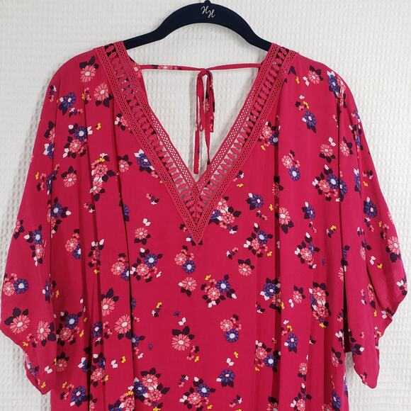 Lane Bryant Top Womens 18/20 Pink Floral V-Neck Flutter Sleeve Preppy Eyelet - Picture 11 of 16